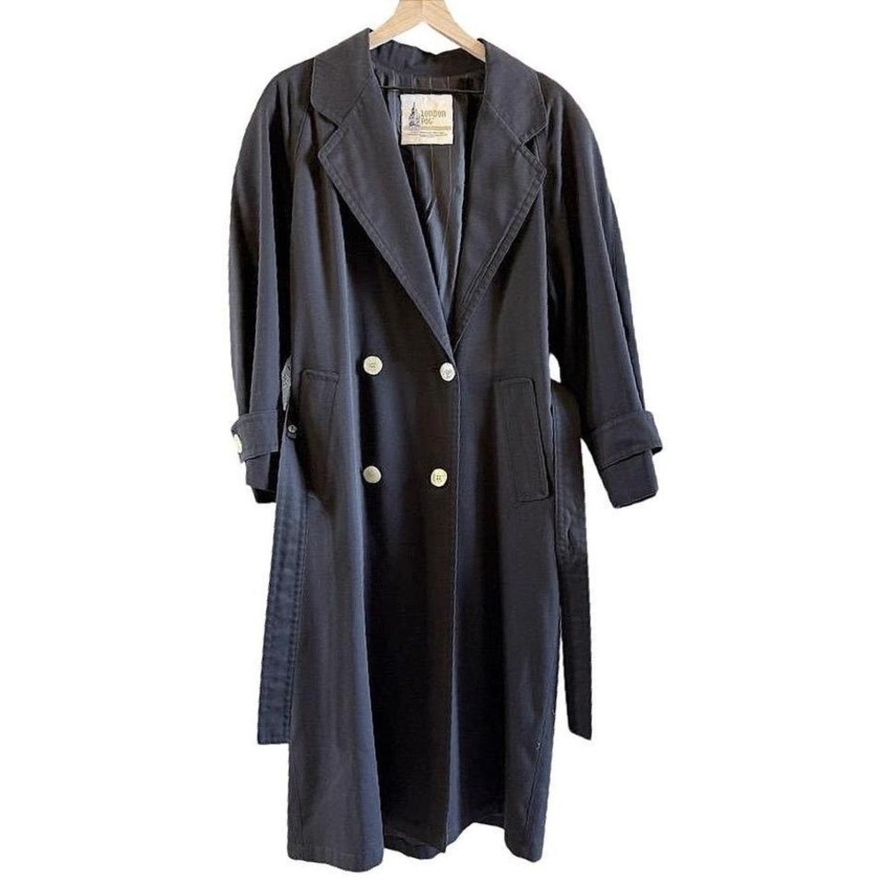 London Fog Trench Coat 8 Regular Women's Black with Belt Lined Button Front